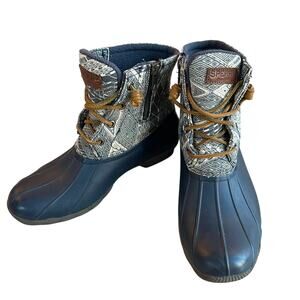 Sperry Womens Saltwater Geometric Print Duck Boots STS97761 Size 7.5 Rain Boots